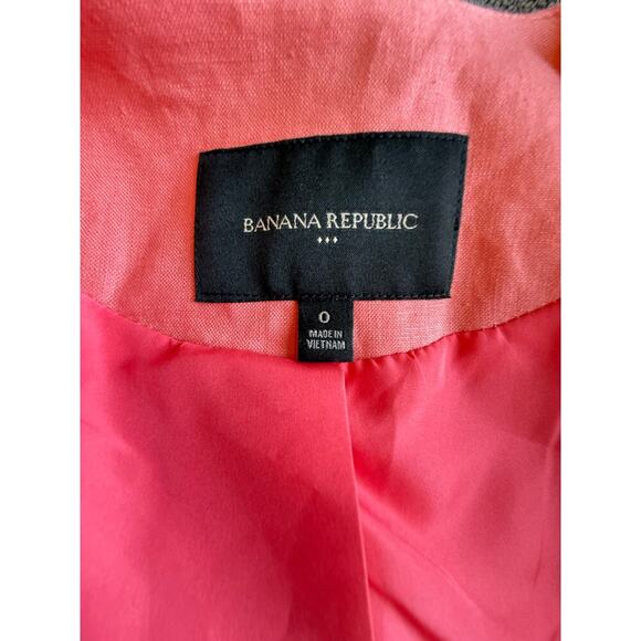 Banana Republic Coral Pink Linen Peplum Blazer Womens Size 0 Zipped Cuff - Picture 7 of 9